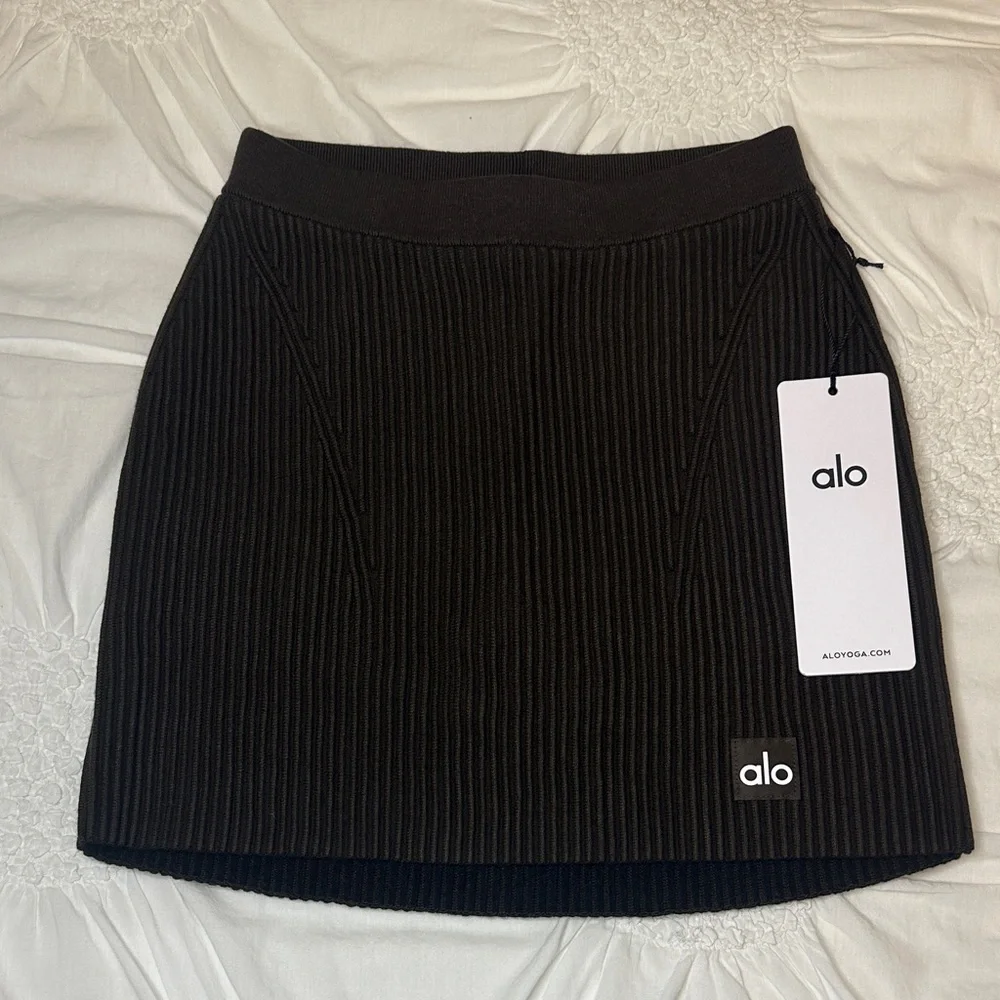 ALO Yoga Denim Knit High Waist Skirt Espresso/Black